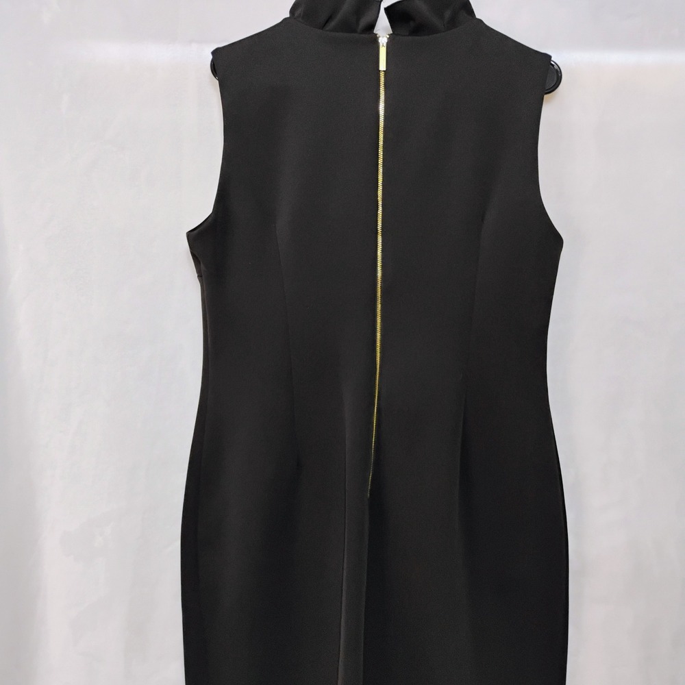 Calvin Klein Black Ruffle Neck Sleeveless Sheath Dress Gold Zip Size 14 Scuba Y - Picture 3 of 7